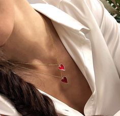 ToughCandy's Minimal Red Heart Necklace is a dainty and elegant accessory, featuring a shiny golden chain with a vibrant red heart pendant. A perfect Valentine's or Mother's day gift, it adds a touch of romance to any outfit. Welcome! 🍭 📌Please Kindly Note: The listing is for only one necklace!! 📌The chain is made of steel and has been immersed in 24K Gold twice! 📌The Heart pendant is made of Enamel and Zamak which has been immersed in 24K gold twice! 📌The metal parts are made of Stainless Steel with a golden coating. 📌All pieces are subjected to an anti-allergic process (lead & nickel free). 📌It is lightweight, and easy to wear! 📌Many of our jewelry has been through an oxidation process. Therefore, some natural black marks or imperfections on production may occur for a more obviou Red Heart Necklace, Gold Heart Pendant, Candy Jewelry, Golden Chain, Heart Pendant Gold, Necklace Dainty, Elegant Accessories, Valentines Gift, Short Necklace