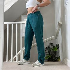 Vintage Adidas Green Golf PantsTrack Trouser Straight Leg Loose fit Size M and sizing is flexible , unisex Full length 39"  Seen on a size 10uk, 5'4"  elasticated and drawcord waist, good condition - check 4th pic for the flaws, DM for more info. #joggers #sportswear #tracksuitbottoms #baggypants #streetwear ------------------------------------------------------------- PLEASE READ: Overall GOOD vintage condition but please be aware that all vintage items will usually show a few signs of wear bob Y2k Streetwear, Tracksuit Bottoms, Vintage Adidas, Low Rise, Favorite Outfit, Full Length, Straight Leg, Vintage Items, Loose Fitting