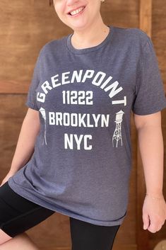 *Online only. This tee will be printed specially for you and may ship separately from other items in your order. Ships within a few days* What’s comfier than a casual tee? A premium casual tee. Rep your favorite neighborhood in this unisex Greenpoint jersey t-shirt. It features a crew neck, short sleeves and a new modern relaxed fit for effortless style. Design is exclusive to Local Color NYC. Solid colors are 100% cotton Heather colors are 52% cotton, 48% polyester Light soft jersey knit fabric Tri-blend Crew Neck Top With Letter Print, Gray Graphic Tee With Front Print, Urban Style Tri-blend Pre-shrunk Tops, Sporty Screen Print T-shirt For Everyday, Sporty Everyday T-shirt With Screen Print, Everyday Crew Neck T-shirt With Screen Print, Urban Pre-shrunk Crew Neck Top, Urban Crew Neck Pre-shrunk Top, Urban Crew Neck Top Pre-shrunk