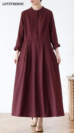 Name: Women's Stand Collar Long SLeeves Linen Dress Fabric: Fabric has no stretch Season: Spring .Fall .Winter Type: Dress Sleeve Length: Long Sleeve Color: Coffee Coats Length: Long Style: Casual Material: 100%Linen Silhouette: Loose Model Size: Small size Height/weight:165 cm/49 kg Dress Linen, Linen Style Fashion, Moslem Fashion, Dress Sleeve Length, Linen Dress Women, Modest Dresses Casual, Dress Neck Designs, Abaya Designs, Dress Order