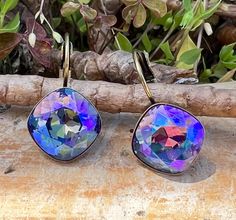 Multicolored Purple Austrian Crystal Bezel Set 12mm Crystal Earrings, Purple Crystal Earrings, gift for Her by frenchhouse on Etsy Color Set