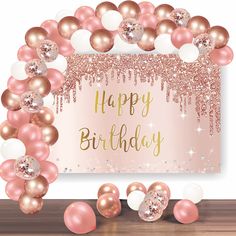 PRICES MAY VARY. [You will receive] -rose gold happy birthday banner balloons garland arch party decoration Set, including a 59*35.4 inches rose gold happy birthday background poster, a white pink balloon garland arch. Balloon garland set includes 50 balloons, 1 roll 5 meters rose gold balloon decoration strip, 100 adhesive points. [Unique Design] - Elegant and beautiful rose gold birthday decoration with gold "Happy Birthday" highlighting your party theme and adding unique elements such as pink Bday Poster, 90th Birthday Banner, 80th Birthday Banner, 80th Birthday Party Decorations, 50th Birthday Banner, 90th Birthday Decorations, 80th Birthday Decorations, Gold Birthday Decorations, 16th Birthday Decorations