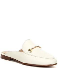 Sam Edelman Linnie Leather Slip-On Mules | Dillard's Chic White Loafers With Leather Footbed, Elegant Flat Mules With Leather Footbed, Chic Slip-on Loafers With Buckle Closure, Chic Flat Loafers With Buckle Closure, Chic Loafers With Buckle Closure, Chic Flat Heel Loafers With Buckle Closure, Chic Loafers With Buckle Closure And Flat Heel, Elegant Flat Loafers With Buckle Closure, Slip On Mules