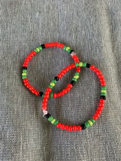 1 bracelet- I hope you enjoy your order! Every order has some freebies! Made with love ❤️:) Handmade Red Bracelets For Everyday, Casual Bangle Jewelry For Festivals, Green Bangle Bracelets For Everyday, Red Beaded Bracelets For Everyday Wear, Everyday Green Bangle Bracelets, Everyday Green Bangle Bracelet, Bohemian Red Bracelet For Everyday, Casual Hand-wrapped Beaded Bracelets, Trendy Red Bracelets With Colorful Beads