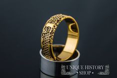 This ring is the unique and original design of Unique History Shop brand. Can't be found in any other Etsy stores! This is a unique handmade ring Metal: 14K gold (18K for custom orders) Weight: 5-7 g (depends on size) Great Details Made-to-order We can make it in any size you need! (check options) Dear customer, if you have any questions - don't hesitate to contat me! :) We can make custom engraving to this ring for you! Just add this listing to your order and a note with what do you need to be Luxury Jewelry With Unique Design For Wedding, Symbolic Engraved Ring With Intricate Design For Anniversary, Symbolic Wedding Jewelry With Intricate Design, Unique Etched Jewelry For Wedding, Luxury Engraved Jewelry For Marriage, Unique Etched Wedding Jewelry, Symbolic Hallmarked Wedding Rings, Symbolic Wedding Rings Hallmarked, Luxury Wedding Ring With Unique Design