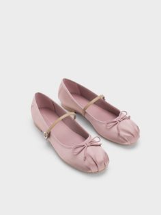 Pink Satin Bow Mary Jane Flats White Ballet Flats, Pink Flats, Pink Girly Things, Faux Leather Heels, Pointe Shoes, Mary Jane Heels, Charles Keith, Mary Jane Flats, Satin Bow