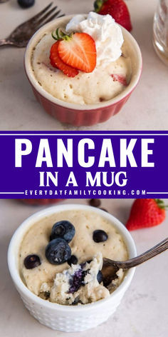 This 2-minute pancake in a mug is a perfect breakfast idea for Mother's Day!  Try this quick and easy recipe to indulge in a delicious pancake in a mug with a pancake mix. Save this Mother's Day brunch menu idea for later! Mug Pancake, Mother's Day Brunch Menu, Idea For Mother's Day