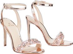 Luxury Pink Sandals With Rhinestones, Luxury Pink Embellished Sandals, Elegant Pink Embellished Sandals, Luxury Pink Evening Sandals, Luxury Pink Sandals For Evening, Designer Pink Sandals For Formal Occasions, Pink Embellished Sandals For Cocktail, Pink Embellished Cocktail Sandals, Luxury Champagne Formal Sandals