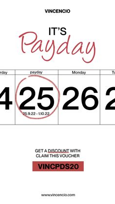 a calendar with the date and time for it's payday