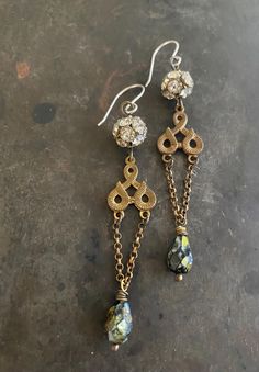 Beautiful bronze, Czech glass, and chain earrings. Ear wires are sterling silver. Total length is 3 inches. Please feel free to message me if you have any questions! Art Nuevo, Bronze Art, Earrings Ear, Victorian Art, Beaded Jewelry Diy, Glass Earrings, Chain Earrings, Jewelry Diy, Diy Earrings