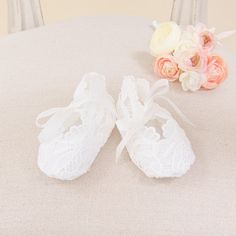 Lola Girl Booties – Baby Beau and Belle Lace Booties, Heirloom Gifts, Silk Bow, Light Ivory, Create Outfits, Pastel Floral, Ribbon Tie, Floral Applique, White Silk