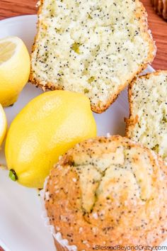 lemon poppy seed muffins on a white plate