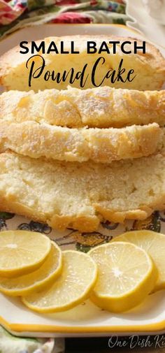 small batch pound cake on a plate with lemon slices