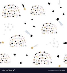 seamless pattern with fireworks and stars on white background