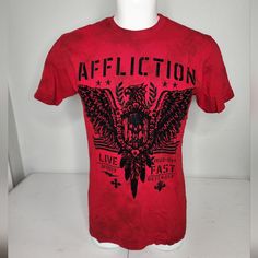 Brand New Affliction T-Shirt Color Red 100% Cotton Fast Shipping And 5 Seller. Check Out My Closet For More Affliction Apparel. Affliction Shirts, Affliction Men, Skull Shirts, Black Label, My Closet, Shirt Color, Mens Tees, Black Tshirt, Black Shirt