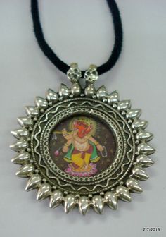 "Traditional Design Sterling Silver Pendant Necklace From Rajasthan India. Great Handmade Design, Good For Jewellery Collection. Note - Please check pictures carefully for more detail. Hindu God Lord Ganesha Painting. height max.. - 5.3 cm(2\") width max.. - 4.5 cm(1.8\") weight - 18 grams material - 925 sterling silver." Intricate Design Round Pendant Jewelry For Festivals, Intricate Round Pendant Jewelry For Festivals, Traditional Round Pendant Jewelry For Festivals, Handmade Pendant Jewelry For Festivals, Handmade Spiritual Pendant Temple Necklace, Traditional Temple Necklace With Motifs As Gift, Round Temple Jewelry With Motifs, Round Temple Necklace For Navratri Gift, Temple Jewelry With Motifs For Gifts