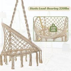 there is a hanging hammock with tassels on the bottom and side