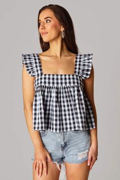 Adorable black and white checker tank top perfect for all of your summer vacations, barbecues, and date nights! *Available at our Rehoboth Beach Location or Online Beach Location, Babydoll Tank Top, Chiffon Tank Tops, Floral Print Crop Top, Purple Crop Top, Flirty Tops, Babydoll Tank, Rehoboth Beach, Puff Sleeve Crop Top