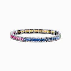 Effy Watercolors 14K White Gold Multi Sapphire & Diamond Bracelet, 9.16 TCW Fine Jewelry Multicolor Wedding Bracelet, Multicolor Fine Jewelry Bracelet For Wedding, Multicolor Multi-stone Luxury Diamond Bracelet, Luxury White Gold Multi-stone Bracelets, Formal White Gold Multi-stone Tennis Bracelet, Luxury Multicolor Diamond Bracelet For Formal Occasions, Multicolor Luxury Diamond Bracelet For Formal Occasions, Luxury Multicolor Tennis Bracelet For Anniversary, Multicolor Diamond Bracelet For Formal Occasions