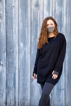 the welder does double time for any strong job or simply to let go + dance! cuddle up any time of year in our super cozy pullover sweatshirt classic wide bateau neckline is a timeless addition to any wardrobe elongated length is perfect to wear high on hips or as a tunic shimmy off the shoulder to be extra playful smooth banding at neck, wrists + waist perfect paired with any of our comforting leg options crafted from cozy plush french terry bamboo handmade in a historic textile mill in Maine co Textile Mill, Tunics With Leggings, Usa Clothing, Black Bamboo, Cozy Pullover, Bateau Neckline, Color Swatch, Sustainable Clothing, Black Leggings