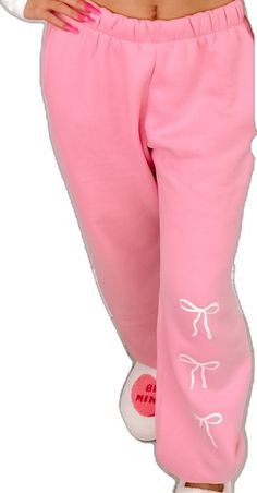 Blushing Bow Sweatpants | Sassy Shortcake Boutique | sassyshortcake.com Cute Pink Pants With Elastic Waistband, Sassy Shortcake, Cute Pants, White Bow, Pink Bow, So Excited, Light Pink, Blush, Super Cute