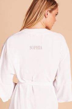 A modern bridesmaid robe in White that's perfect for weddings, sleepovers and bachelorette parties. HERE'S ONE FOR THE MINIMALISTS. MAKE IT EXTRA SPECIAL WITH YOUR BRIDESMAIDS' NAMES EMBROIDERED ON THE BACK. | White Getting Ready Georgette Size XL/2XL | Birdy Grey Karen Robe The Minimalists, Modern Bridesmaid, Birdy Grey, Dress Order, Bridal Suite, Bridesmaid Robes, Bachelorette Parties, Post Wedding, Kimono Sleeve