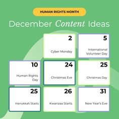 Here are some important dates to keep in mind when planning your December content. As always, check Loomly for fresh post ideas every single day! 💚