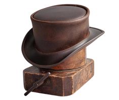 The Marlow Leather Top Hat is handmade in the USA from 100% authentic top-grain cowhide leather. Loved by Harley Davidson, motorcycle and steampunk sub culture enthusiasts, this short crown, coachman style men’s biker top hat is for the man who isn’t afraid to stand out in a crowd. It's available for purchase at our retail shop in Smyrna, TN, just outside of Nashville. We sale these unbanded so you can have a choice of a band or no band. Sizes S,M,L,XL / Brim Measures 2" Crown Measures 4" / Choo Vintage Leather Top Hat With Flat Crown, Steampunk Leather Top Hat With Flat Crown, Vintage Leather Top Hat With Short Brim, Leather High Crown Top Hat For Rodeo, Steampunk Leather Hat Band With Short Brim, Vintage Leather Hat With High Crown, Vintage Leather High Crown Hat, Vintage Leather Hat Bands For Flat Crown, Vintage High Crown Leather Hat