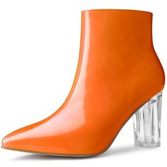 Can't help falling in love with these synthetic-patent-leather booties. The ankle boots feature high-block heels, a pointed and closed toe, and a side zipper, which will add a bold touch of fashion to your look. It will be great to pair them with your dresses, coats, skirts, or jeans to create a retro, chic look. These heels will win your heart via your feet. Halloween Heels, Clear Chunky Heels, Dresses Coats, Patent Leather Booties, Can't Help Falling In Love, Chunky Heel Ankle Boots, Womens Chunky Heels, Shoes Boots Ankle, Closed Toe Shoes