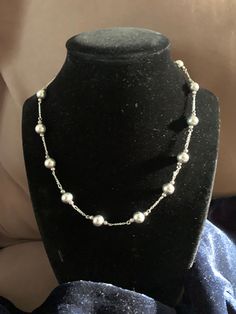 "Sterling silver necklace is 16\" long with alternating chain and stationary beads. Figaro chain. Stamped .925. Classic and versatile." Crystal Statement Earrings, Turquoise Hair, Vintage Kate Spade, Pearl Bangle, Figaro Chains, Figaro Chain, Silver Work, Silver Bead, Chain Choker