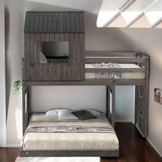 a loft bed with bunk beds underneath it and a ladder to the top that leads up