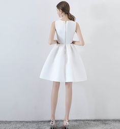 This dress could be custom made, there are no extra cost to do custom size and color. White Satin Short Dress, Satin Short Dress, Prom Dress White, Cute Cocktail Dresses, Short Satin Dress, White Homecoming Dresses, Cute Homecoming Dresses, 60's Dress, Satin Short