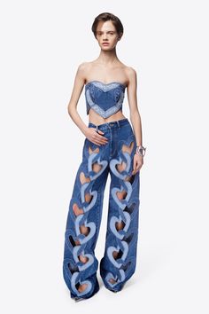 Skirt And Top Dress, Heart Cut Out, Jeans High Waist, Zimmermann Dress, Leather Denim, Denim Patchwork, Denim Pant, Skirt Top, Denim Wash