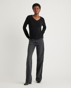 The classic cashmere v-neck sweater is v. timeless. And it’s is now better than ever, for the same $50. We’ve upgraded our cashmere with an irresistibly soft and cozy feel that’s smoother to the touch, less prone to pilling, and more substantial than ever. Our quality cashmere is incredibly long-lasting and three times as warm as wool, sourced sustainably and ethically. Read more on what makes it special in our Cashmere 101.Also offered in sizes 1X-3X.  | Quince | Women's Mongolian Cashmere V-Ne Basic Sweaters, Inner Mongolia, Womens Cashmere, Fabric Structure, You Deserve It, Fine Yarn, Soft Hands, Natural Fabrics, V Neck Sweater