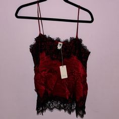 Never Been Worn Was Just Too Small For Me, Very Cute Black Lace Trim, Beautiful Red Color, Brand New With Tags Fitted Red Top With Lace Trim, Fitted Red Tops With Lace Trim, Red V-neck Camisole For Party, Chic Red Camisole For Night Out, Elegant Red Camisole Top, Fitted Cami Blouse For Night Out, Red V-neck Top With Lace Trim, Chic Red Camisole For Party, Chic Red Party Camisole