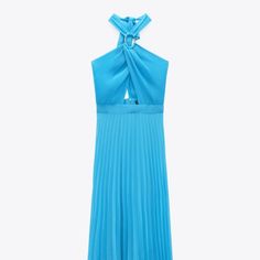 Zara Pleated Slip Dress - New With Tags - Xl Chic Blue Pleated Maxi Dress, Summer Light Blue Pleated Maxi Dress, Summer Pleated Light Blue Maxi Dress, Light Blue Pleated Maxi Dress For Summer, Zara Pleated Maxi Dress For Summer, Chic Light Blue Halter Neck Maxi Dress, Chic Pleated Light Blue Dress, Chic Light Blue Halter Neck Midi Dress, Chic Light Blue Pleated Dress