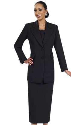 Introducing the exquisite Ben Marc 2299-BLK Church Suit, a symbol of sophistication and grace. This timeless ensemble is designed to elevate your wardrobe with its impeccable style and classic silhouette. Crafted for women who appreciate the finer things in life, this suit ensures you're always dressed to impress. The church suit features a sleek three-button jacket with a gently tailored waist, providing a flattering fit for all body types. The clean lines and minimalist design convey a sense o Black Church, Church Suits, Dressed To Impress, Church Service, Button Jacket, Mid Length Skirts, Jacket Design, Classic Silhouette, Jacket Buttons