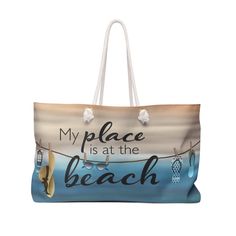 Our oversized Weekender Tote is perfect for your weekend at the beach or in town. The wide-mouthed, durable bag holds a generous amount of personal items and is easily held by its thick rope handles.   ~ 100% Spun Polyester ~ T-bottom ~ Cream sheeting interior lining ~ One size: 24" x13" (60.9 cm x 33 cm) ~ Assembled in the USA from globally sourced parts Large Capacity Beach Bag For Vacation, Large Capacity Beachy Beach Bag For Vacation, Beachy Large Capacity Beach Bag For Vacation, Casual Rectangular Travel Bag For Vacation, Large Capacity Beach Bag For Summer Weekend, Beach Tote Weekender Bag With Large Capacity, Beach Weekender Bag With Large Capacity, Large Capacity Tote Weekender Bag For Beach, Summer Beach Tote Weekender Bag