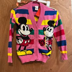 Nwt Disney 100 Anniversary Mickey And Minnie Button Up Sweater 100 Anniversary, Multi Color Sweater, Colorful Cardigan, 100 Year Anniversary, Disney 100, Button Up Sweater, Mickey And Minnie Mouse, Color Sweater, Colored Cardigans