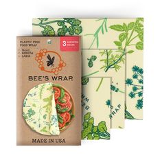 bees wrap made in usa with green and blue flowers on white background, 3 packs