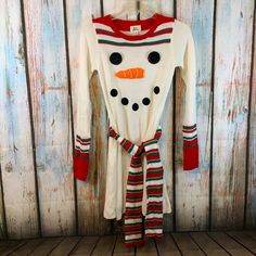 Born Family Ugly Christmas Snowman Sweater Dress Size Xs With Removable Scarf Belt. In Excellent Condition. Stretchy. Chest: 16” Across The Front From Pit To Pit, Waist: 14” Across The Front, Hips: 18” Across The Front, Length: 32.5”, Arm Length: 24”. Snowman Sweater, Scarf Belt, Christmas Snowman, Ugly Christmas, Being Ugly, Sweater Dress, Red And White, Womens Dresses, Christmas