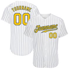 a baseball jersey that is white and yellow with the number 00 on it's chest