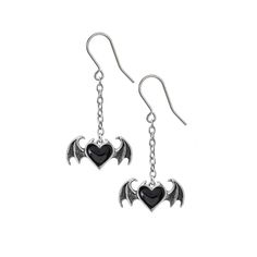 Blacksoul Droppers - Magick Magick.com Demon Heart, Black Demon, Alchemy Gothic, Goth Earrings, Crystal Heart Earrings, Alt Style, Alternative Jewelry, Aesthetic Jewelry, Heart With Wings