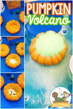 pumpkin volcanos made with play dough and water