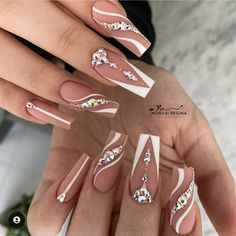 Unghie Nail Art, Acrylic Nails Coffin Pink, White Nail, Diamond Nails, Pink Acrylic Nails