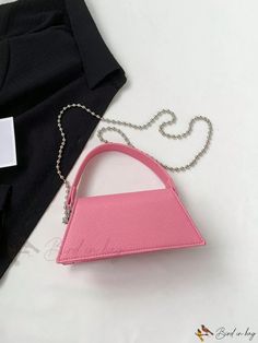 Bird in Bag - Black/Pink Solid Color PU Lightweight Magnetic Casual Fashion Handbag Tote Bag Crossbody Bag Suitable for Girls Going Out Shopping Novelty Bags, Pink Solid, Shoulder Chain, Bag Bag, Bird In Bag, Mini Fashion, Square Bag, Flap Bag, Metal Chain