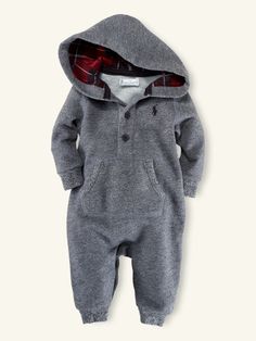 RL hoodie onesie- Aaron would LOVE our kid to wear this!! Winter Babies, Grey Romper, Baby Boy Onesies, Boy Onesie, Woven Raffia, Boys Romper, Everything Baby