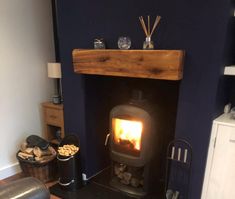 a wood burning stove in a living room