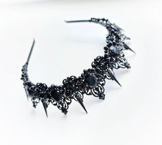 ❤ Beautiful black crystals bridal crown with black spikes, gothic tiara for your special day! Spiked crown made of elegant black crystals, black spikes and black jewelry wire. ❤ Gothic crown is the perfect wedding hair accessory for the bride. ❤ Perfect for brides and bridesmaids! It is a perfect way to add glamour and sparkles to your wedding updo. ❤ Handmade ❤ You are welcome with custom inquiries Spiked Crown, Evil Queen Crown, Gothic Tiara, Gothic Headpiece, Gothic Crown, Crystals Black, Crown Black, Black Crown, Queen Crown