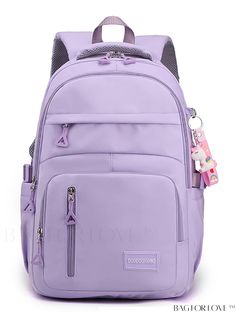 BagForLove - Letter Patch Decor Functional Backpack with Bag Charm - Perfect for School, College, and Travel Product Description Color Purple Strap Type Adjustable Composition 100% Nylon Pattern Type Plain Bag Size Medium Material Polyamide Style Preppy Closure Type Zipper Features High-capacity Type Classic Backpack Size Chart INCH CM Handle Height Strap Length Bag Height Bag Width Bag Length 3.5 inch 35.4 inch 17.7 inch 8.3 inch 11.8 inch Handle Height Strap Length Bag Height Bag Width Bag Len Purple Nylon Student Backpack, Cute School Bags Highschool, School Bags Highschool, Purple School Supplies, Purple School Bag, College Bags For Women, Backpacks For High School, Color Uva, Backpack Purple